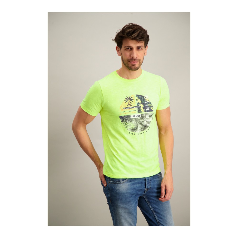 Tee-shirt hommes manches courtes , jaune fluo J & JOY