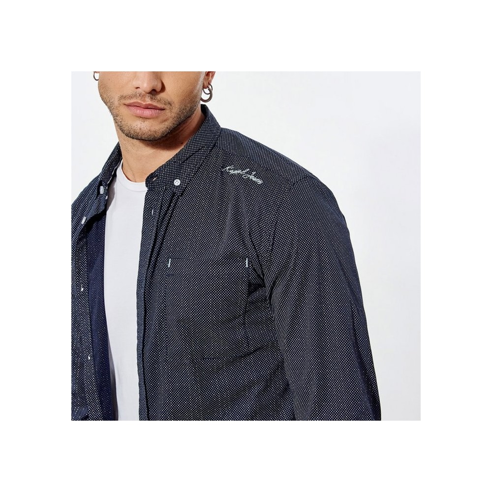 Chemise cintrée bleu imprimé pois homme Kaporal