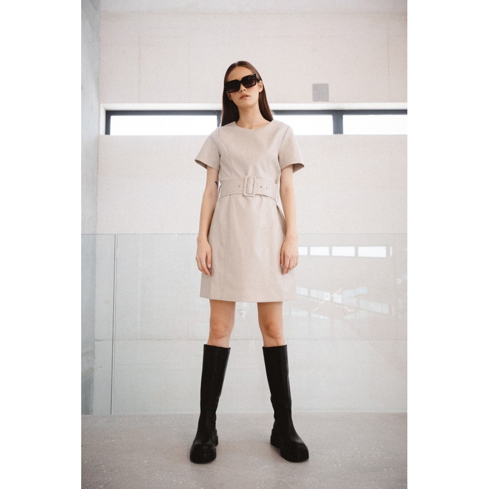 Robe Zara En Simili Cuir Beige, Taille XS, Ceinturée, Neuf Avec étiquettes