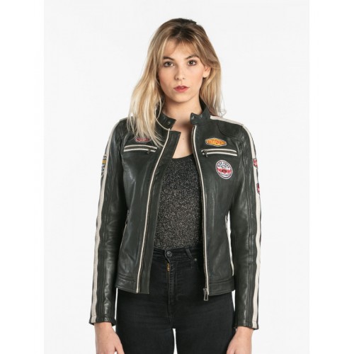 Blouson en cuir femme kaki DAYTONA