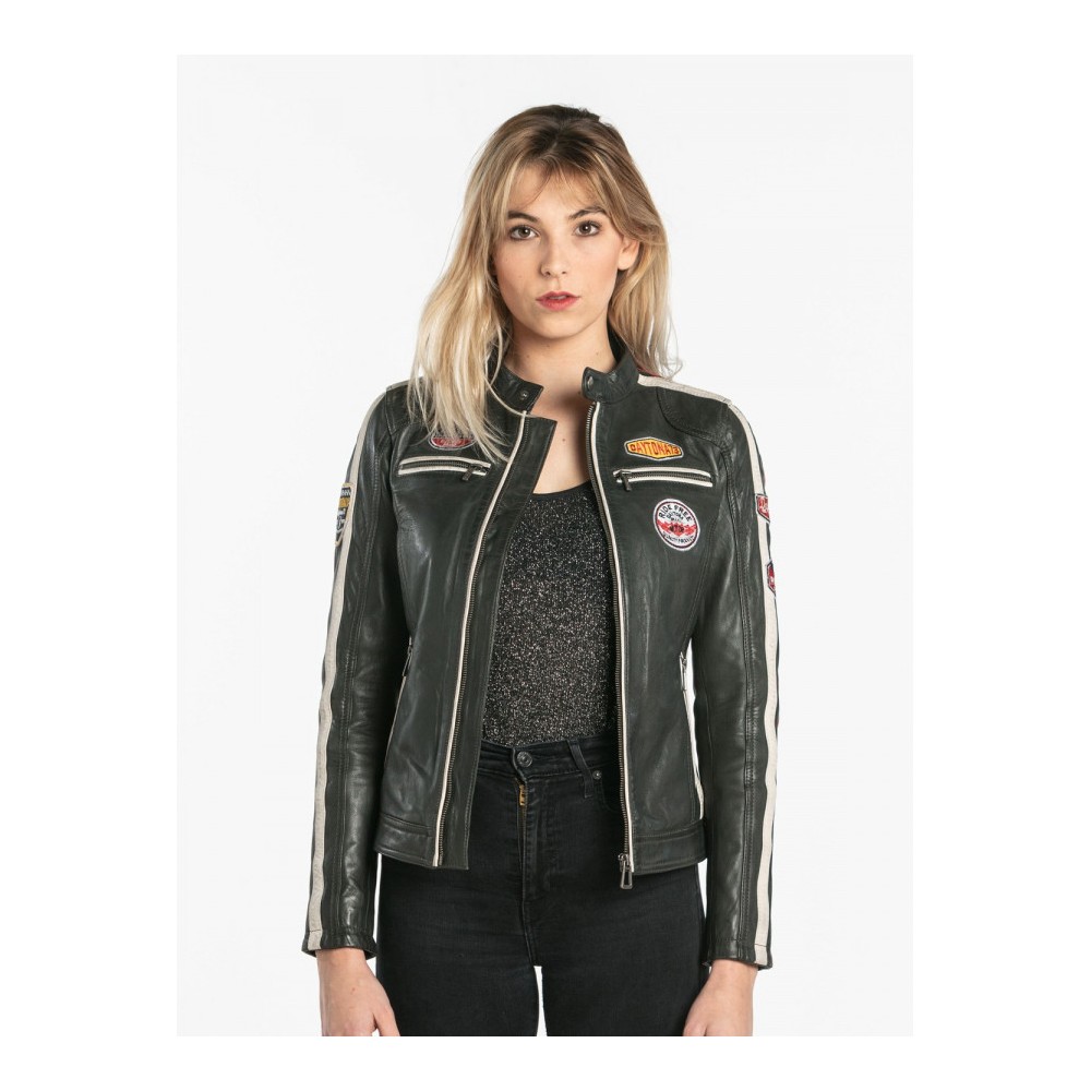 Blouson en cuir femme kaki DAYTONA