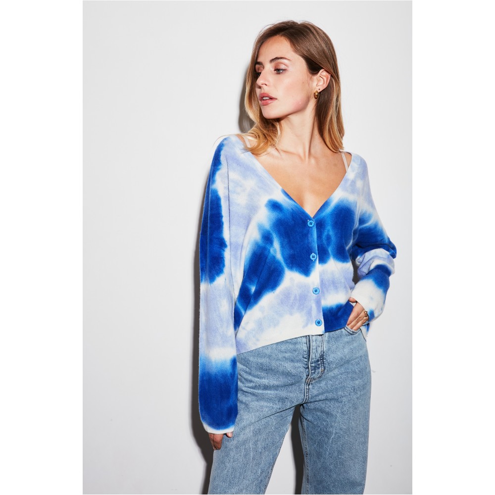 Gilet femme GOTEAS tye & die bleu LES TRICOTS DE LEA