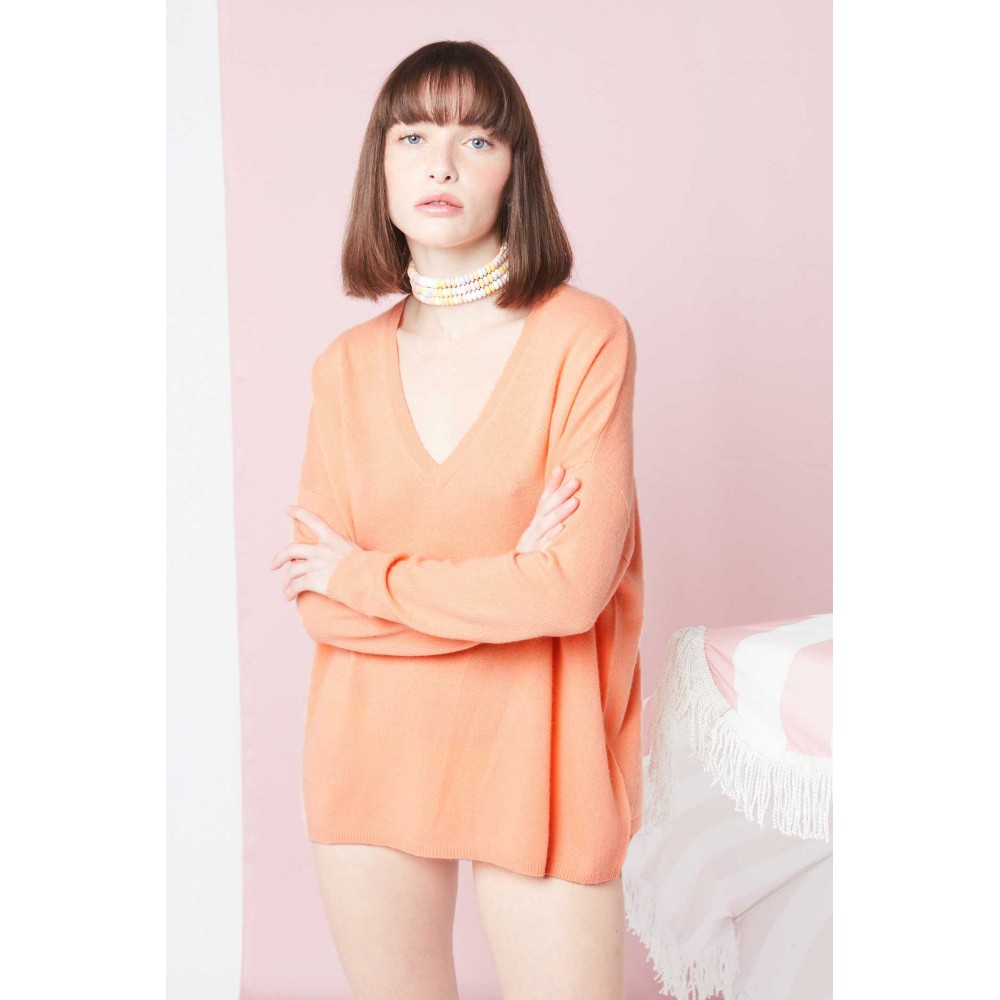 Pull femme, 100% cachemire, mandarine, col v LES TRICOTS DE LEA