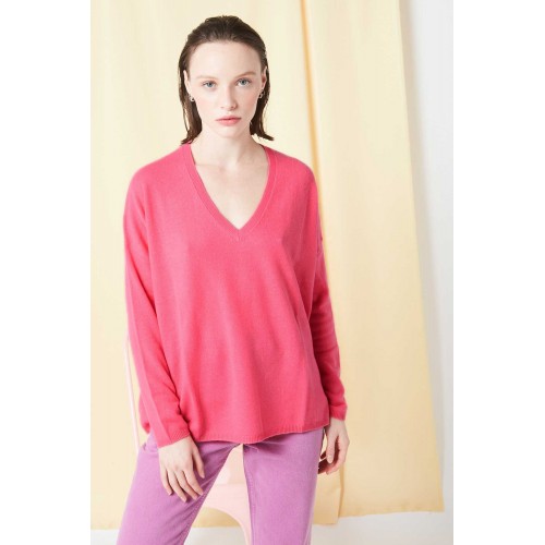 Pull femme, 100% cachemire, rose, col v LES TRICOTS DE LEA