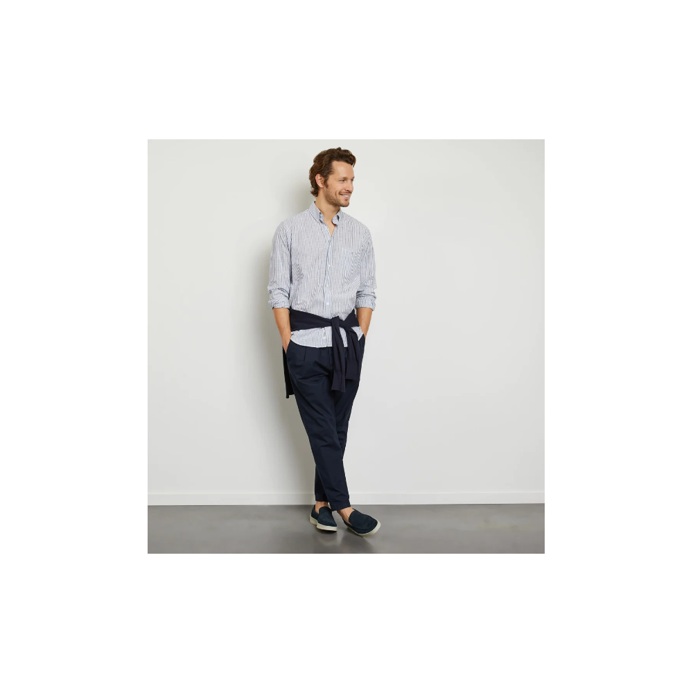 Chemise homme bleue rayée en coton EDEN PARK