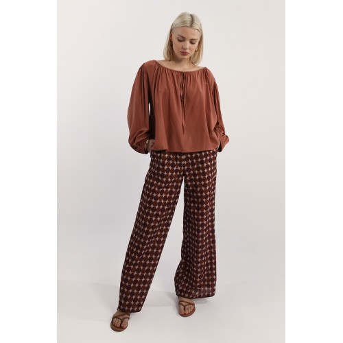 Pantalon femme large imprimé marron MOLLY BRACKEN