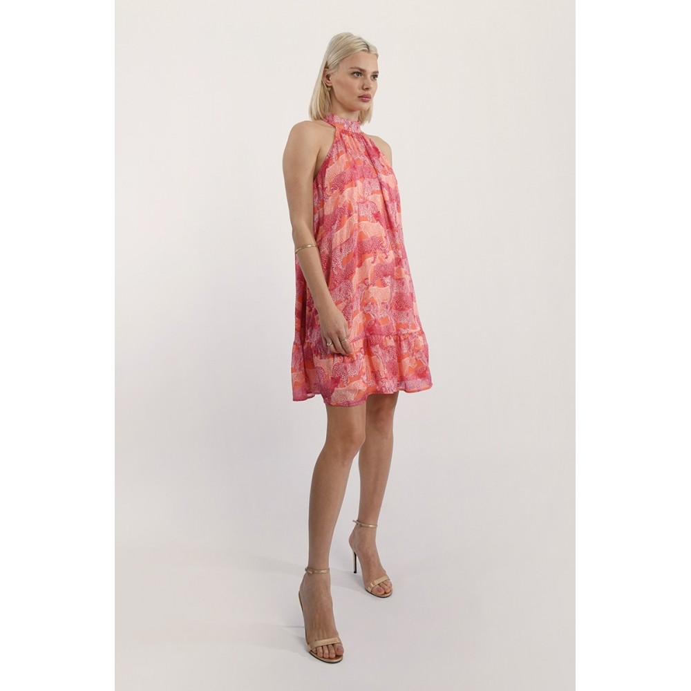 Robe courte en voile imprimé rose, orange MOLLY BRACKEN