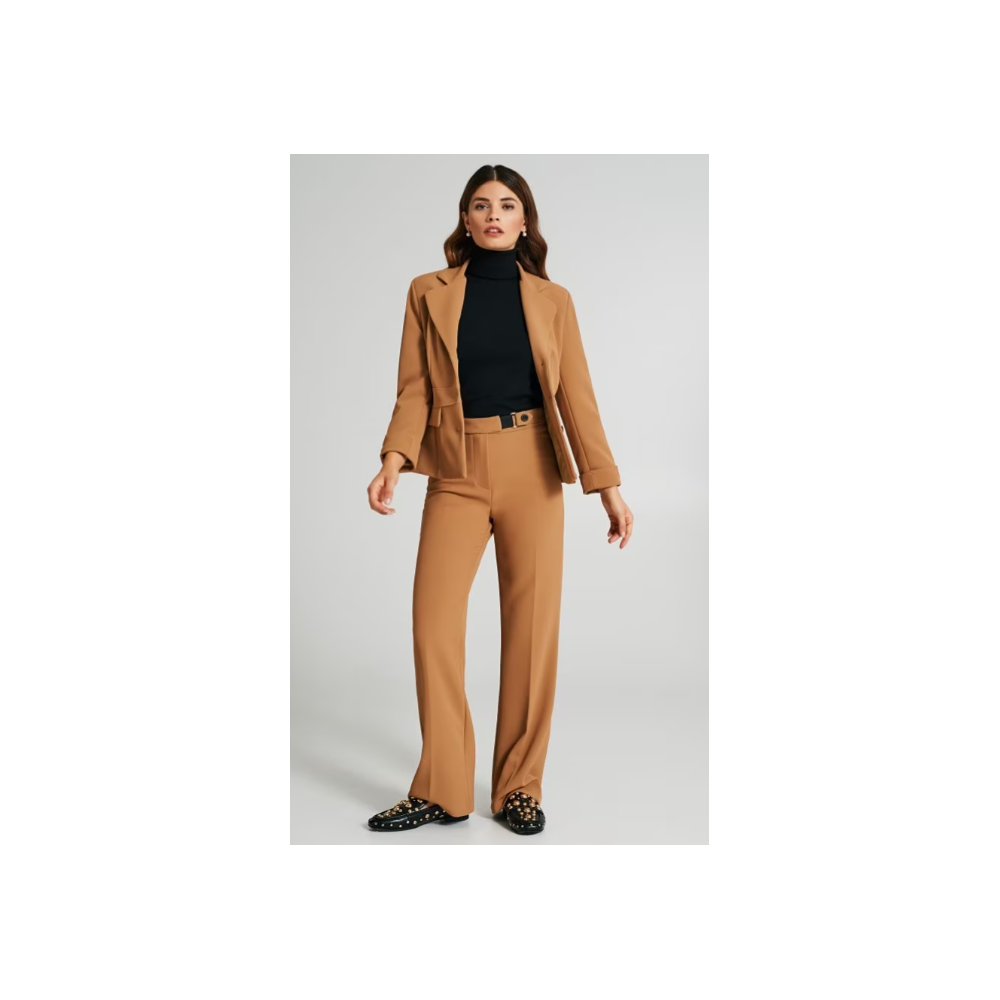 Pantalon femme  droit avec petite bande de tissu à la taille