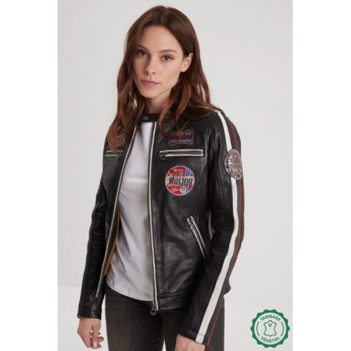 Blouson cuir femme noir patchs motard DAYTONA