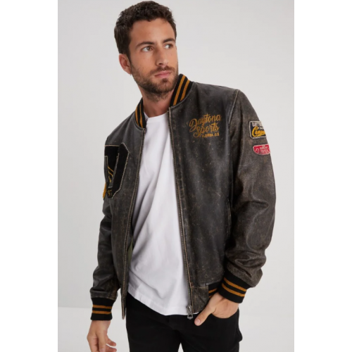 Bombers homme en cuir noir vieilli DAYTONA