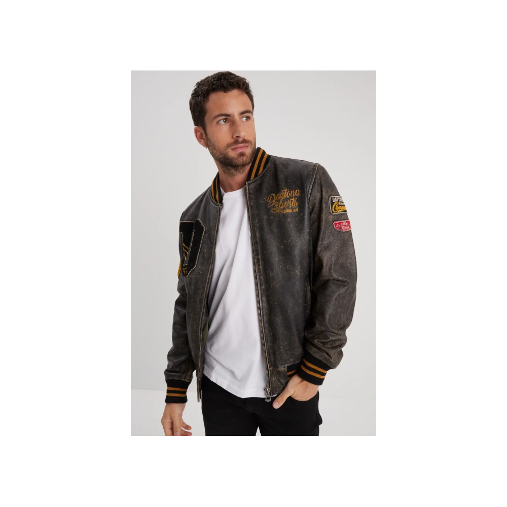 Bombers homme en cuir noir vieilli DAYTONA