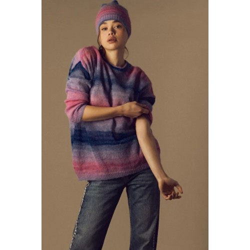 Pull LTDL col rond oversize en mohair et alpaga rose et bleu