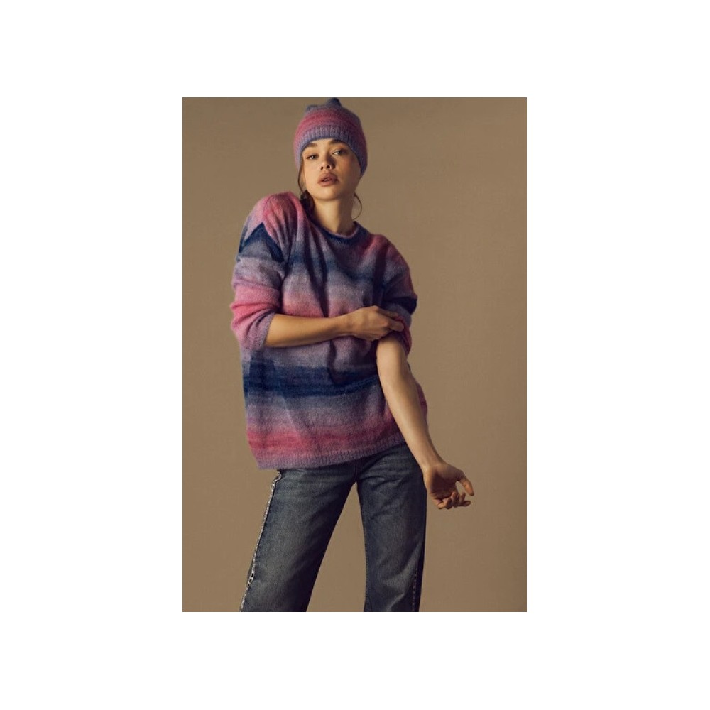 Pull LTDL col rond oversize en mohair et alpaga rose et bleu