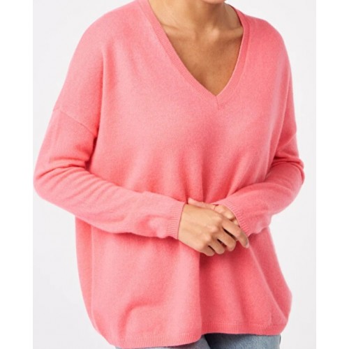 Pull femme rose col v 100% cachemire LES TRICOTS DE LEA