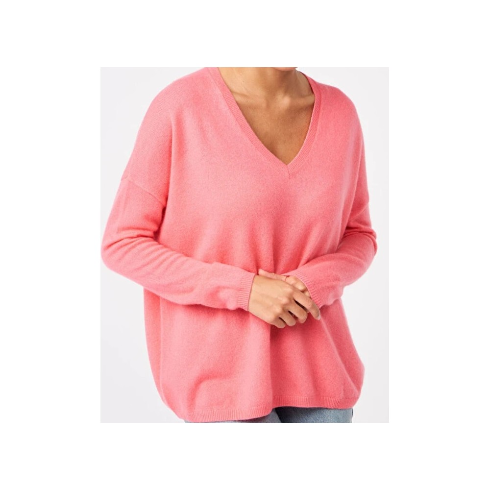 Pull femme rose col v 100% cachemire LES TRICOTS DE LEA