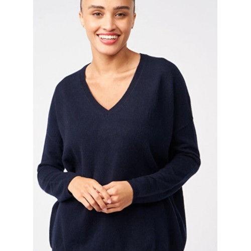 Pull femme marine col v 100% cachemire LES TRICOTS DE LEA