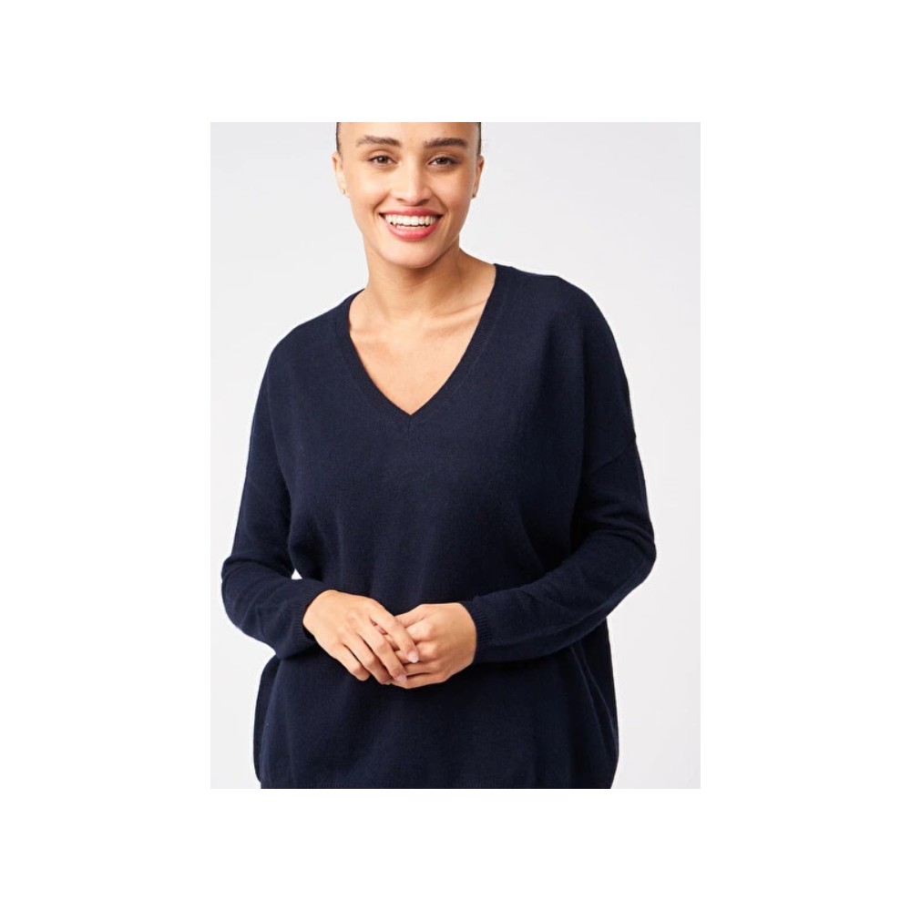 Pull femme marine col v 100% cachemire LES TRICOTS DE LEA