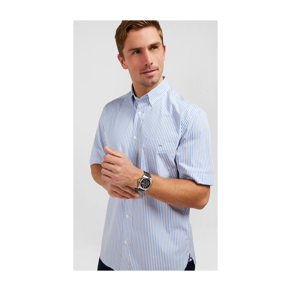 Chemise homme manches courtes bleue à rayures EDEN PARK