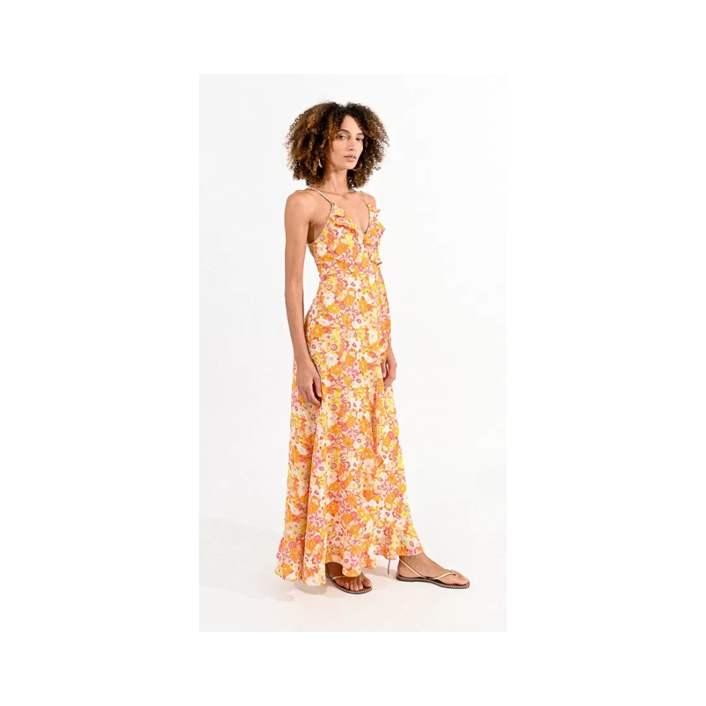 Robe longue imprimé orange/ jaune MOLLY BRACKEN