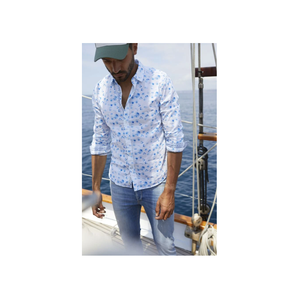 Chemise homme Rasel à motif fleuri bleu et blanc LTCH