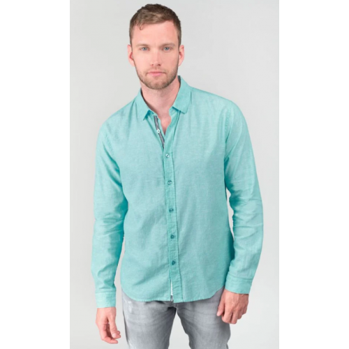 Chemise homme Rodes en lin mélangé bleu turquoise LTC