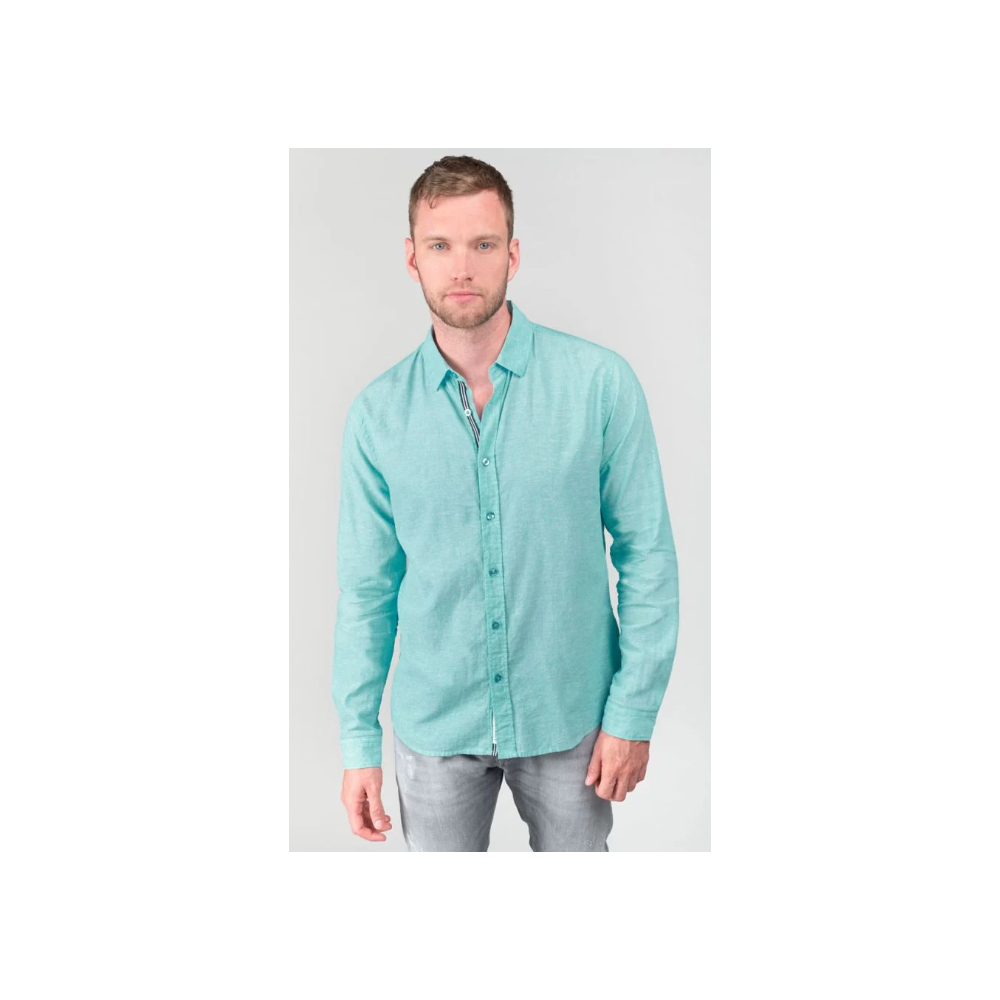 Chemise homme Rodes en lin mélangé bleu turquoise LTC