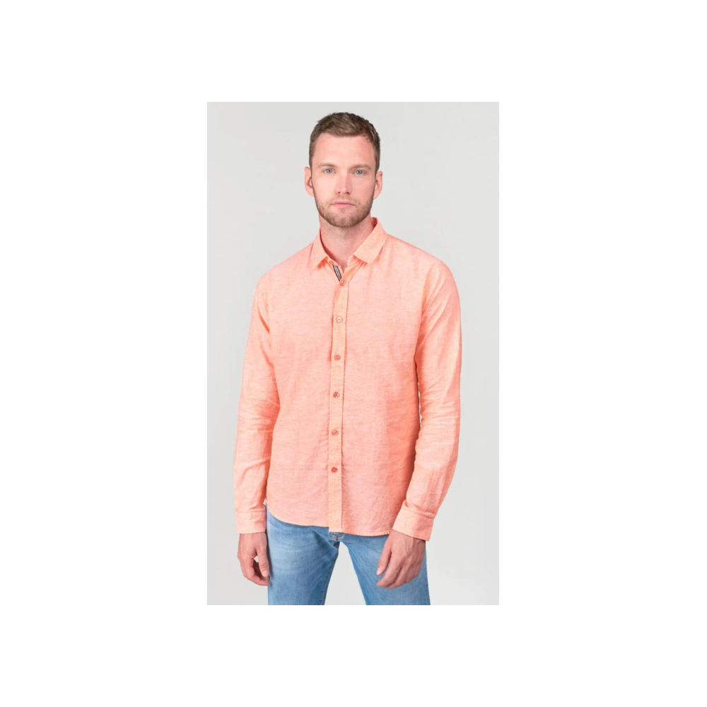 Chemise homme Rodes en lin mélangé saumon LTC