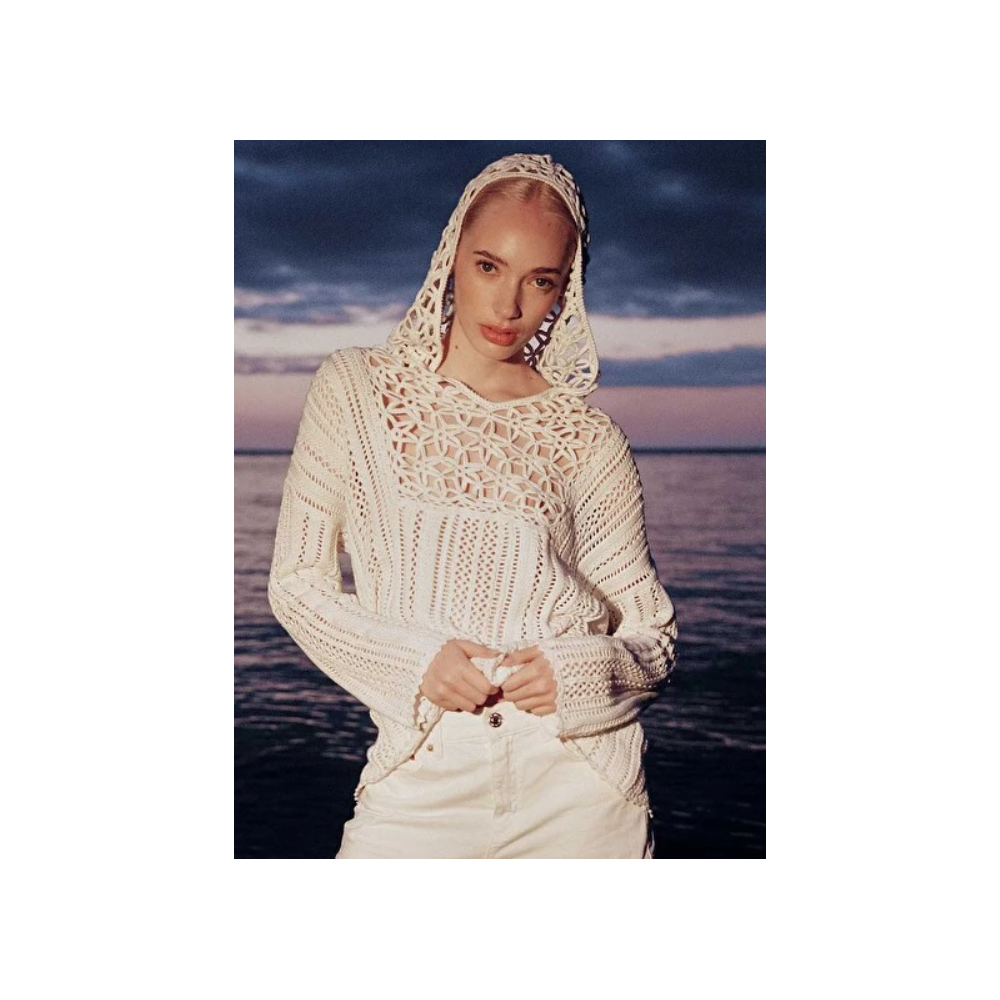 Sweat Capuche Femme Blanc Taille 8 - Crochet Zippé - Manches Raglan - État Parfait