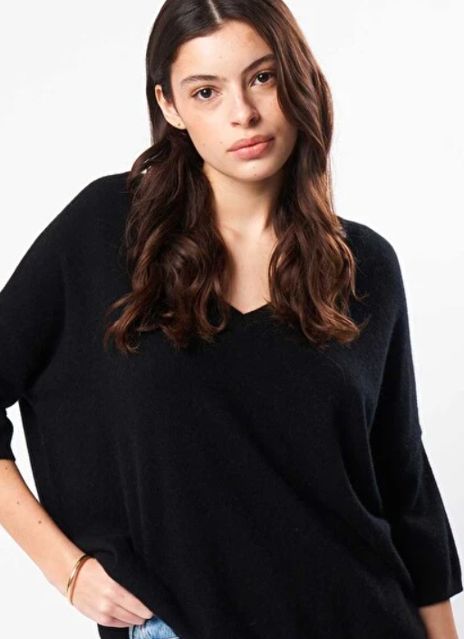 Pull Col V En Cachemire 100% Noir - Neuf Avec étiquettes - Taille Petit Femme