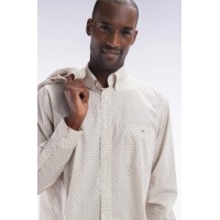 Chemise en popeline de coton à microimprimé graphique beige coupe droite