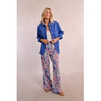 Pantalon femme large et fluide imprimé bleu et rose MOLLY BRACKEN