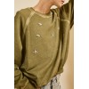 Sweat femme, kaki délavé avec strass SOUVENIR