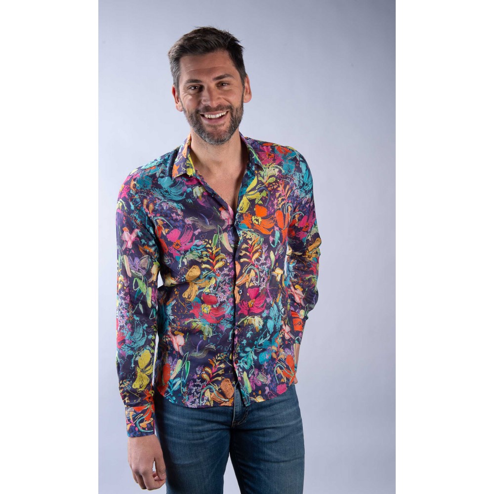 Chemise homme EARVIN bleu imprimé fleuri LA CIBLE ROUGE
