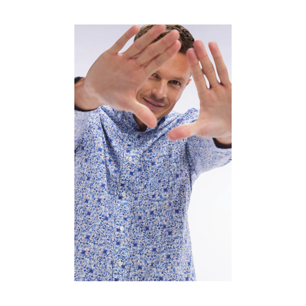 Chemise EDEN PARK à micro-motifs en coton Pima ciel coupe droite