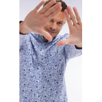Chemise EDEN PARK à micro-motifs en coton Pima ciel coupe droite