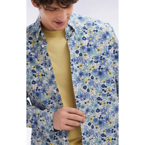 Chemise homme EDEN PARK popeline de coton grise imprimé floral