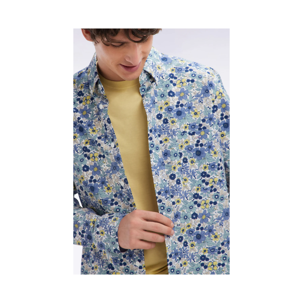 Chemise homme EDEN PARK popeline de coton grise imprimé floral