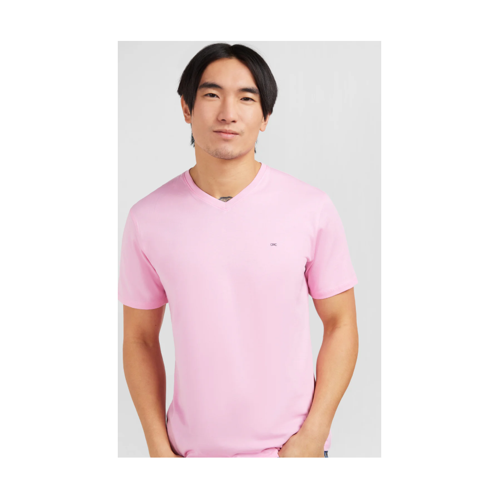 T-shirt homme EDEN PARK rose col V à manches courtes