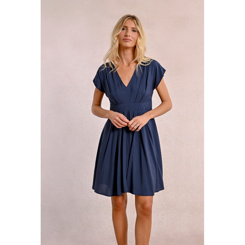 Robe courte plissée marine MOLLY BRACKEN