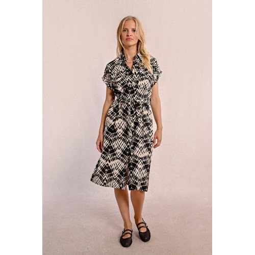 Robe midi imprimée noire et beige MOLLY BRACKEN