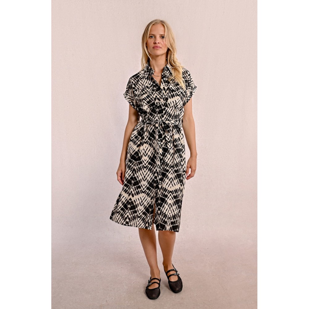 Robe midi imprimée noire et beige MOLLY BRACKEN
