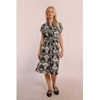 Robe midi imprimée noire et beige MOLLY BRACKEN