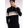 Pull homme EDEN PARK col polo en laine et coton torsadé noir et gris