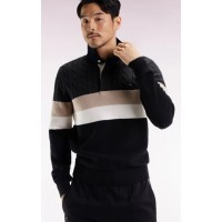 Pull homme EDEN PARK col polo en laine et coton torsadé noir et gris