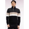 Pull homme EDEN PARK col polo en laine et coton torsadé noir et gris