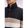 Pull homme EDEN PARK col polo en laine et coton torsadé noir et gris
