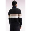 Pull homme EDEN PARK col polo en laine et coton torsadé noir et gris