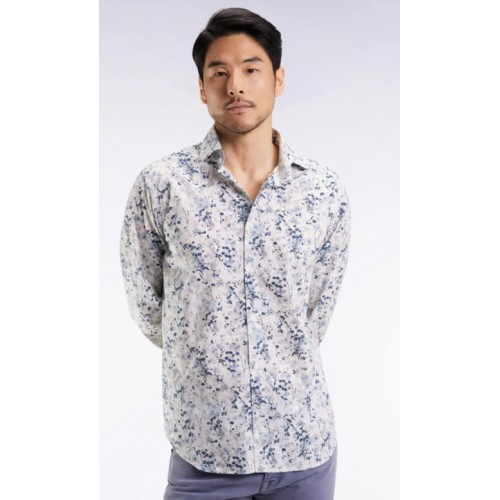 Chemise homme EDEN PARK à imprimé floral en coton gris clair/bleu