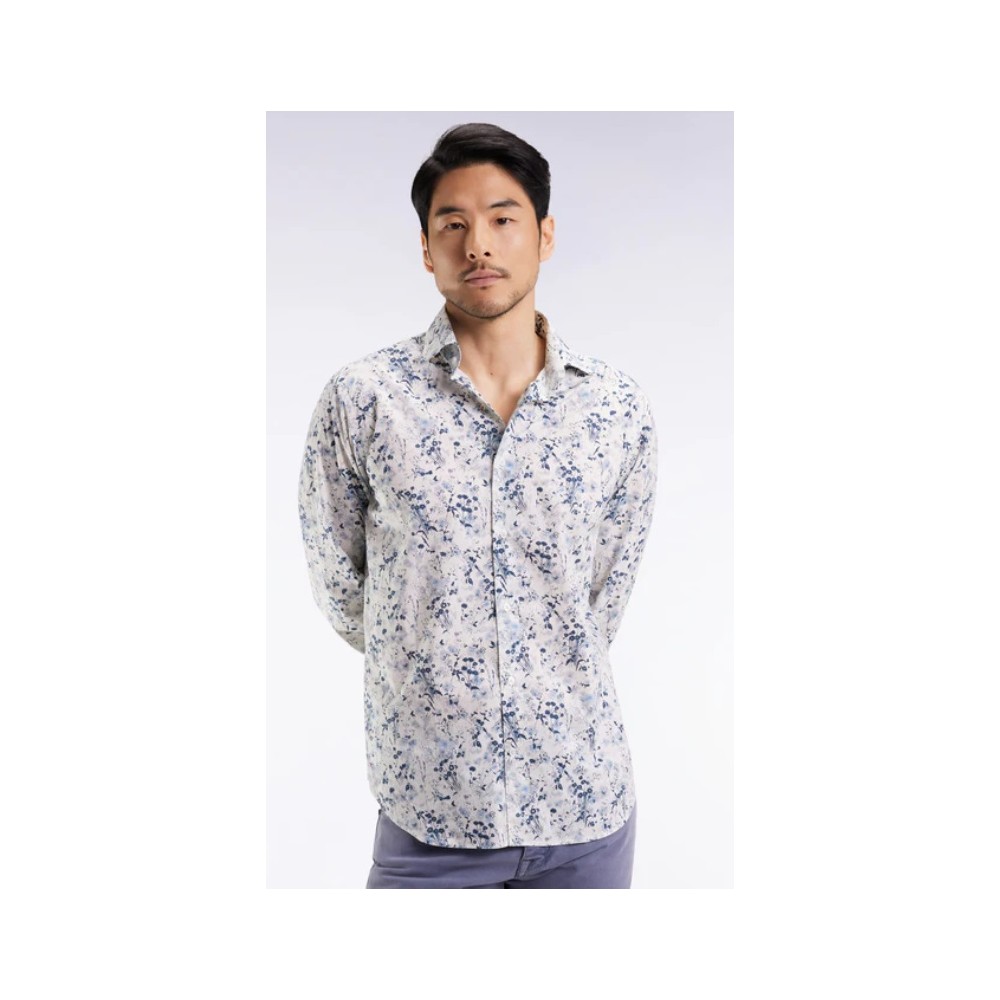 Chemise homme EDEN PARK à imprimé floral en coton gris clair/bleu