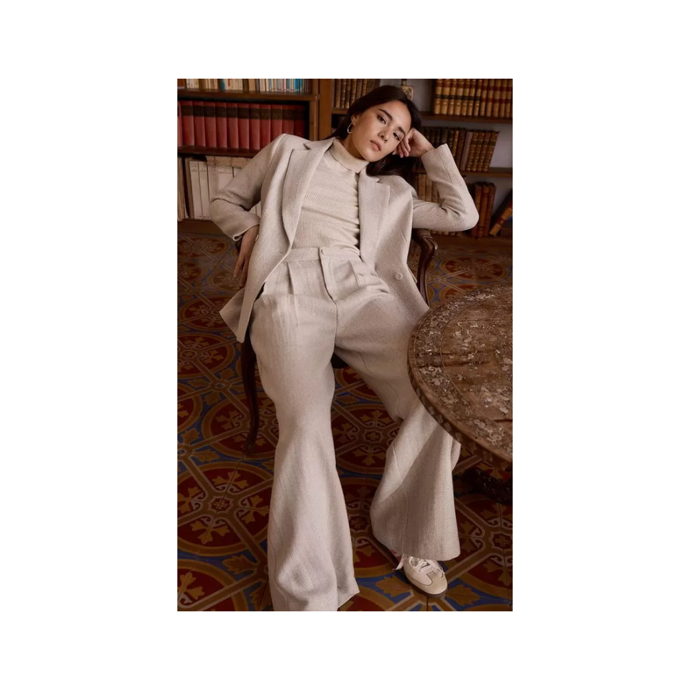 Pantalon femme, ivoire, large à chevrons MOLLY BRACKEN